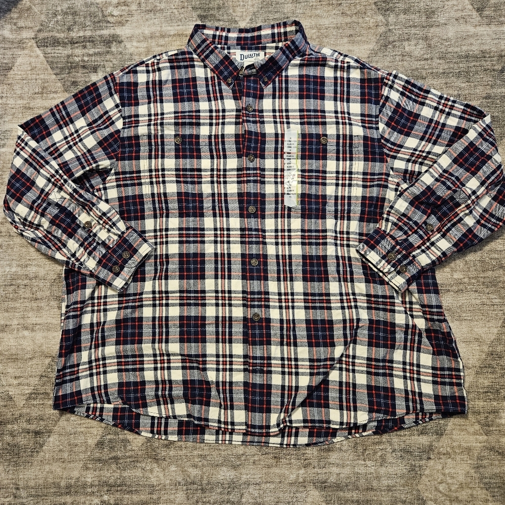 NWT Duluth Trading Co red, white and blue Free Swingin relaxed fit flannel 4xl